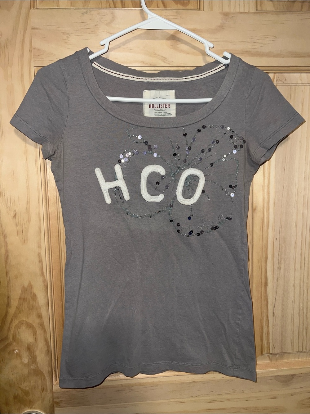 Hollister Gray Sequin Butterfly HCO Tee
